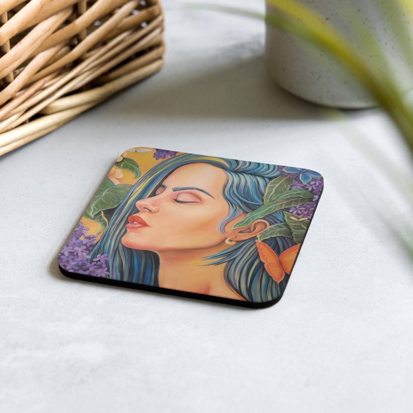 Butterfly Blue - cork-back coaster